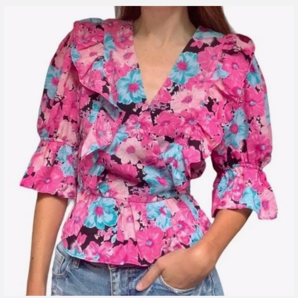 Wayuu Tribe Tops - WAYF | Floral Wrap Top Ruffle
